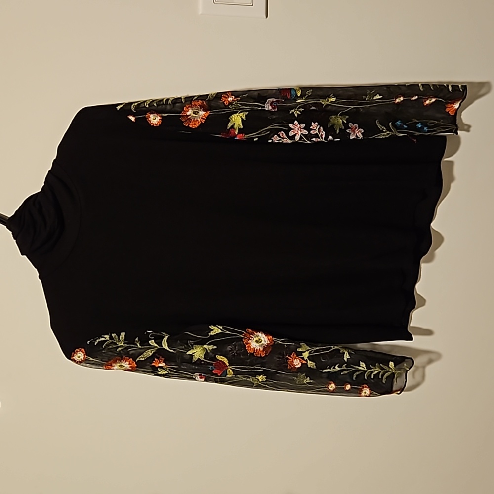 Black long sleeve sheer floral blouse